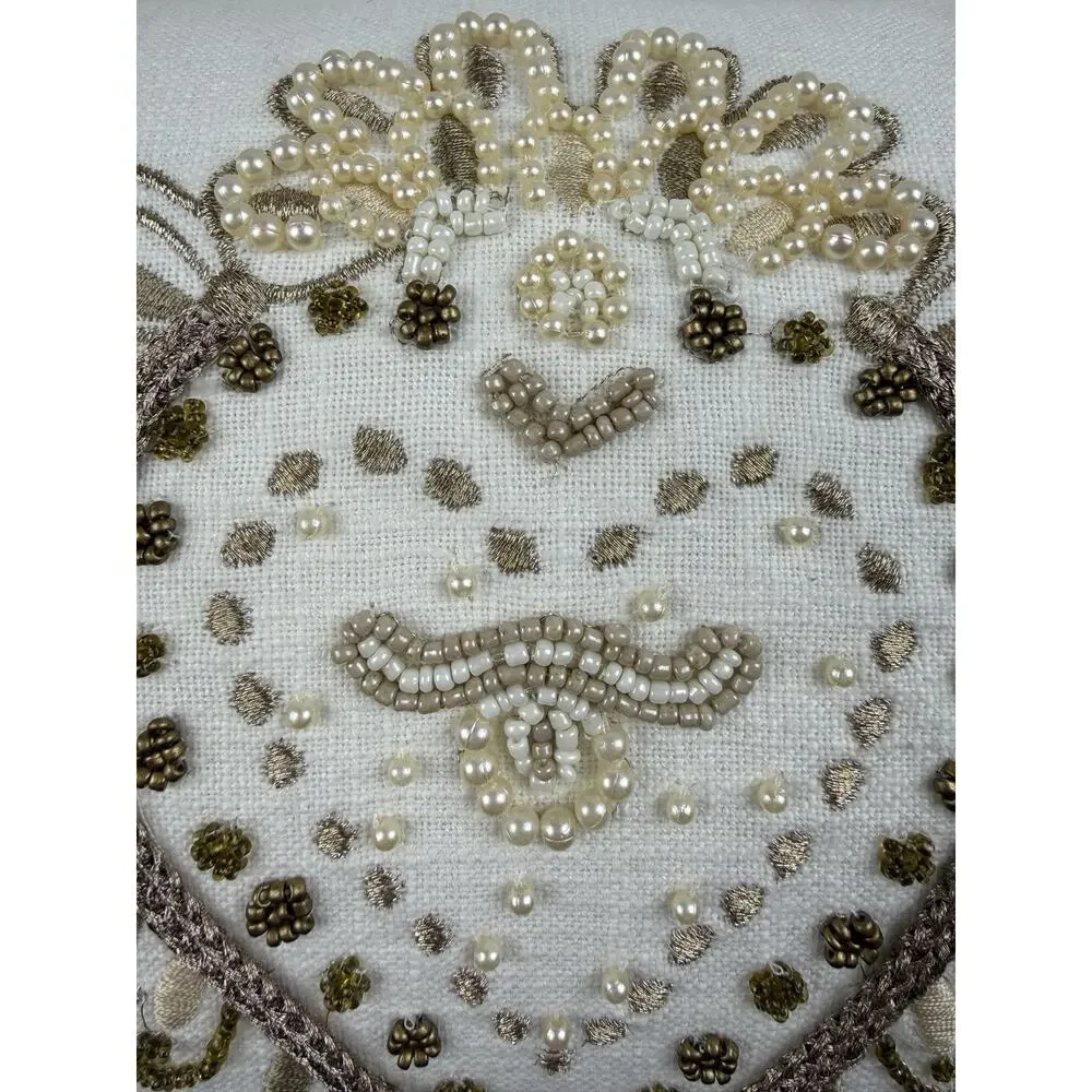 Pier 1 Throw Pillow Rectangular Linen Silk Beaded Pearl Ivory Gold Boho Chic